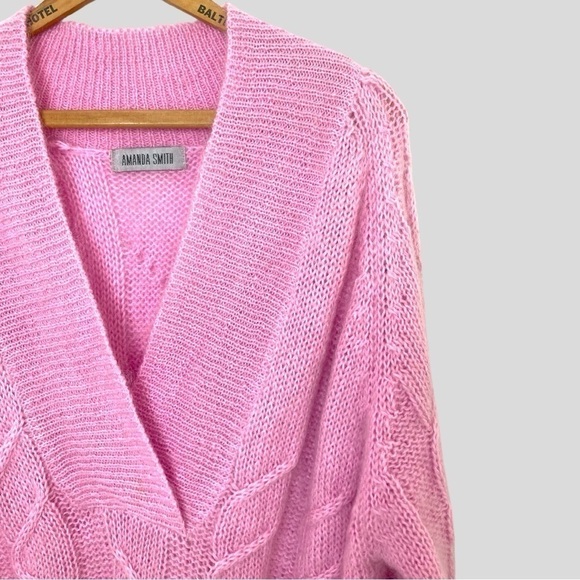 Amanda Smith Coquette Soft Girl Cloud Luxe Pink Mohair Sweater L Cable Knit - Picture 4 of 7